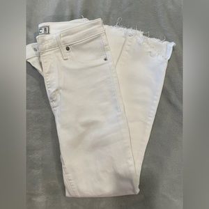 A&F white skinny jeans with distressed cutoff detail